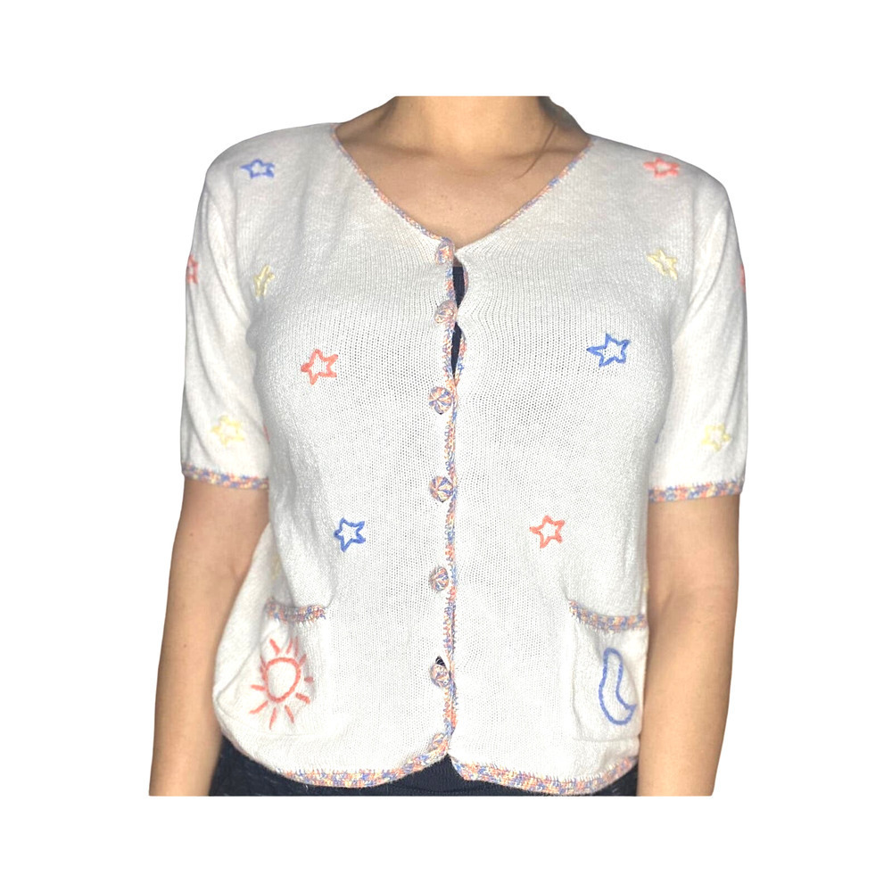 VINTAGE Embroidered Christopher & Banks Stars Moon Sweater Small